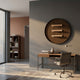 Straylight Umber Brown Tiered Bar Round 3D Wall Art by Giant Sculptures mounted above a wooden desk with chair in a modern home office.