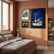 Fantoria 3-Set Animal Fantasy Oil Canvas Wall Art by Giant Sculptures displayed on a terracotta bedroom wall above a linen bed and dried grass vase.