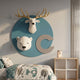 Animora Polar Bear & Stag Kids Plush 3D Wall Art by Giant Sculptures on a teal round panel, with gold-antlered white stag, polar bear, and grey letter C.