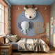 Animora Deer & Elephant Kids Plush 3D Wall Art by Giant Sculptures mounted on a terracotta bedroom wall above a child's bed with starry decor.