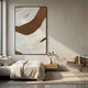Terrayne III Hand-Painted Oil Canvas 3D Wall Art by Giant Sculptures, with cream impasto strokes over earthy brown, displayed above a linen-dressed bed in a wabi-sabi bedroom.