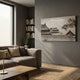 Archion Temple Roofline Nail Painting 3D Wall Art by Giant Sculptures displayed on a grey wall above a brown sofa in a sunlit modern living room.