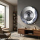 Portara Monochrome Hall Illusion Round 3D Wall Art by Giant Sculptures mounted on a grey wall above a walnut console in a sunlit modern study.