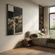 Striatura Black & Taupe Rope Abstract 3D Wall Art by Giant Sculptures mounted in a sunlit modern bedroom above a walnut nightstand beside a linen bed.