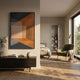 Striatura Rust & Grey Rope Abstract 3D Wall Art by Giant Sculptures displayed above a dark sideboard in a sunlit modern bedroom with a green armchair.