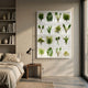 Florvara Botanical 16-Leaves Acrylic 3D Wall Art by Giant Sculptures displayed on a beige bedroom wall above a wooden nightstand with a black lamp.