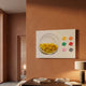 Blockform Round Brick Capsule Acrylic 3D Wall Art by Giant Sculptures mounted on a terracotta wall above a dark console with books and a lamp.