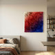 Auralith Rouge-Blue Fade Layered Leather & Acrylic 3D Wall Art by Giant Sculptures displayed on a bedroom wall above a bed beside a bookshelf and desk.