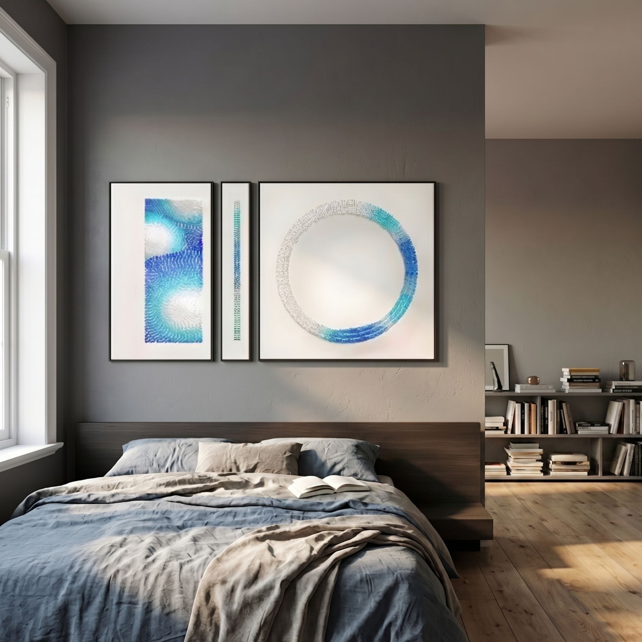 Virelium 3-Set Azure Gradient Single Ring II Acrylic 3D Wall Art
