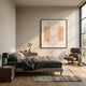 Terracube VIII Hand-Painted Framed Acrylic 3D Wall Art by Giant Sculptures with terracotta cube panels on a marbled background, displayed above a bed in a modern bedroom.