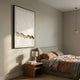 Tressala Bronze Crest Layered Acrylic 3D Wall Art by Giant Sculptures, mounted above a wooden nightstand beside a grey upholstered bed with terracotta bedding.