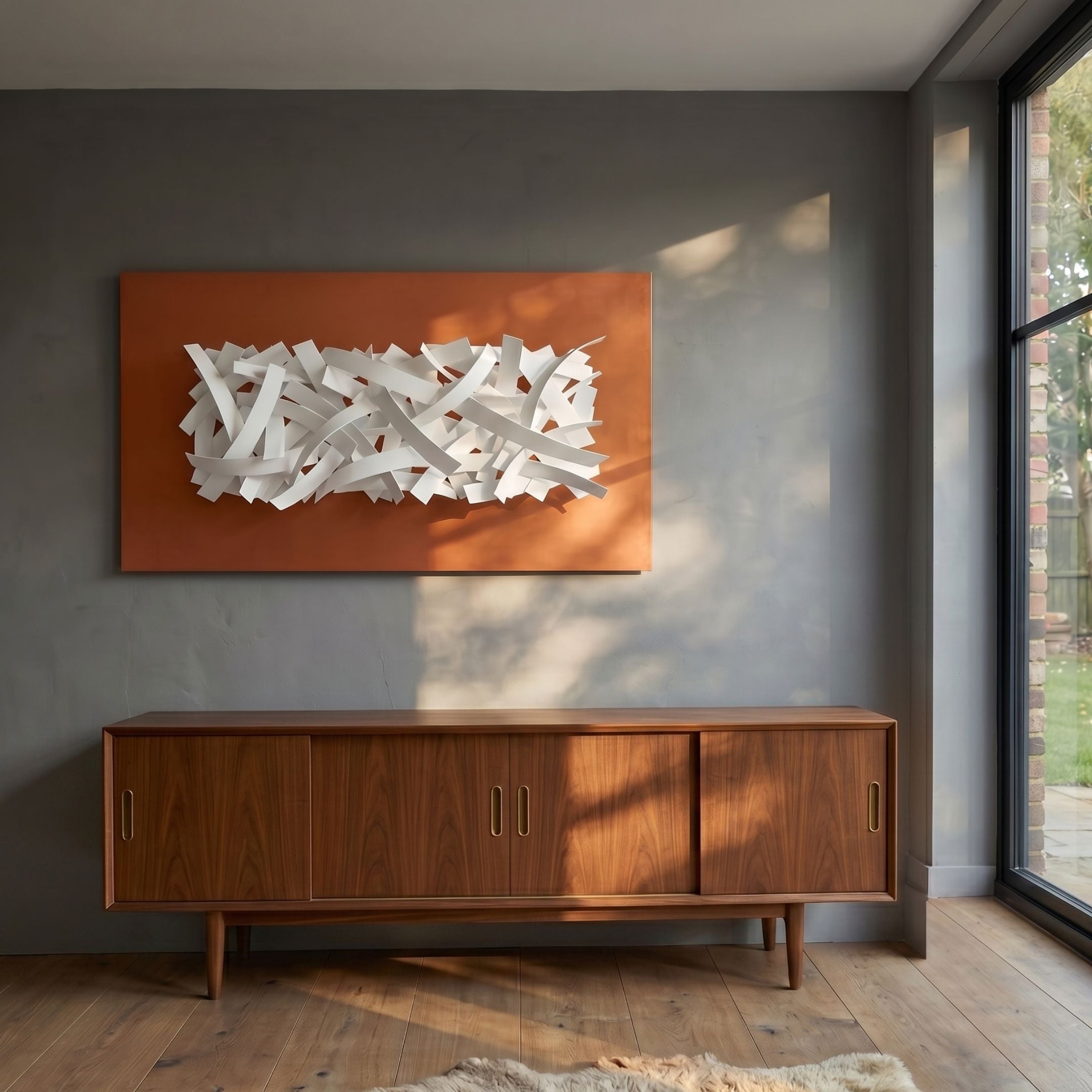 Stravira Orange & Sculptural White Metal 3D Wall Art