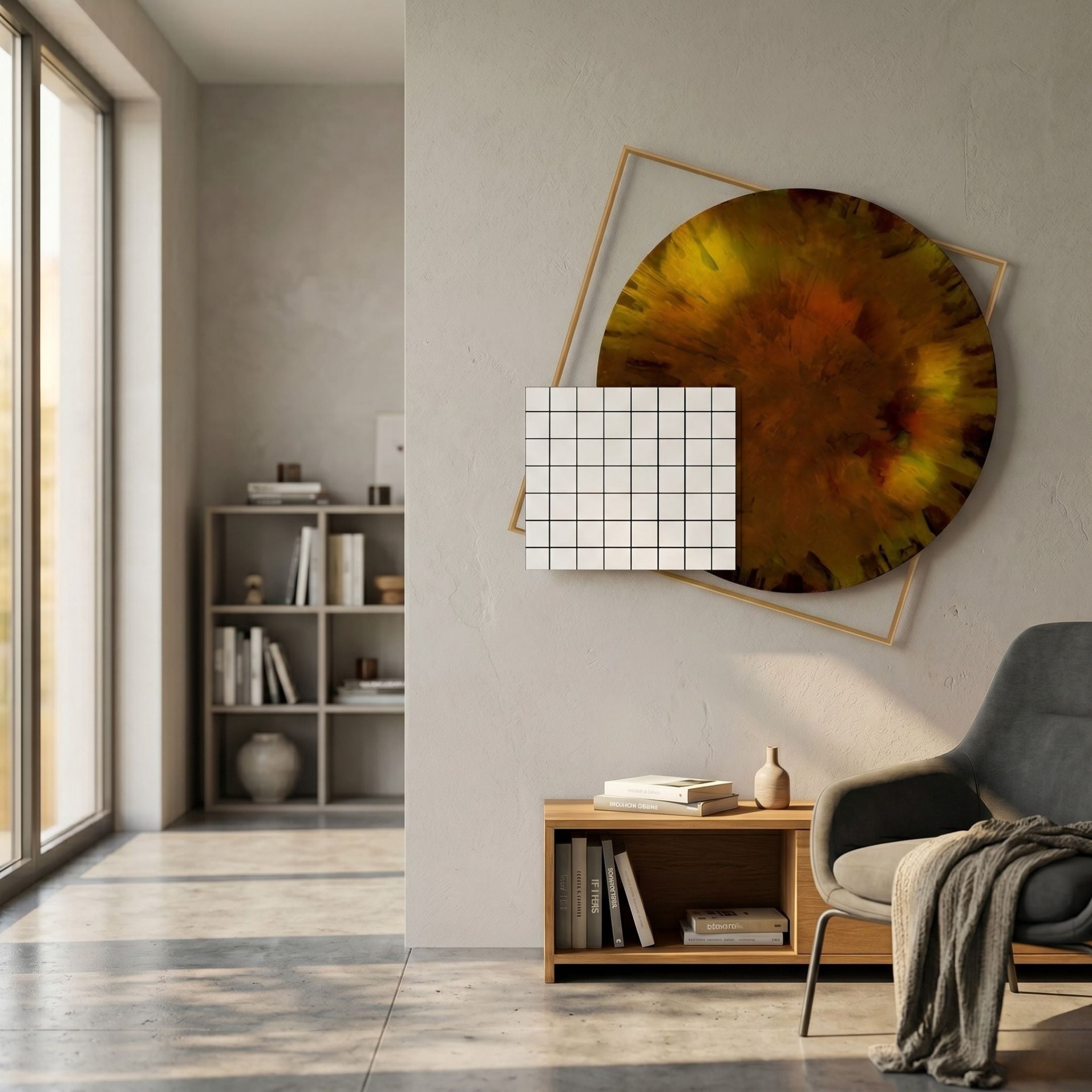 Aurenza Grid Amber Acrylic & Metal Frame 3D Wall Art