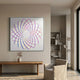 Lumira Pastel Spiral Fold Acrylic 3D Wall Art in pink, blue, and cream tones displayed above a wooden bench in a neutral living room.