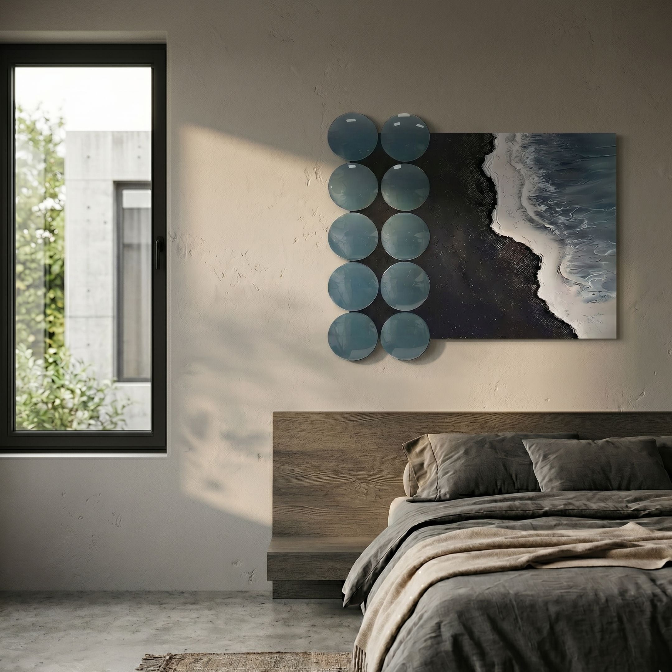 Tidelune Blue Acrylic Disc & Black Sand Shore 3D Wall Art
