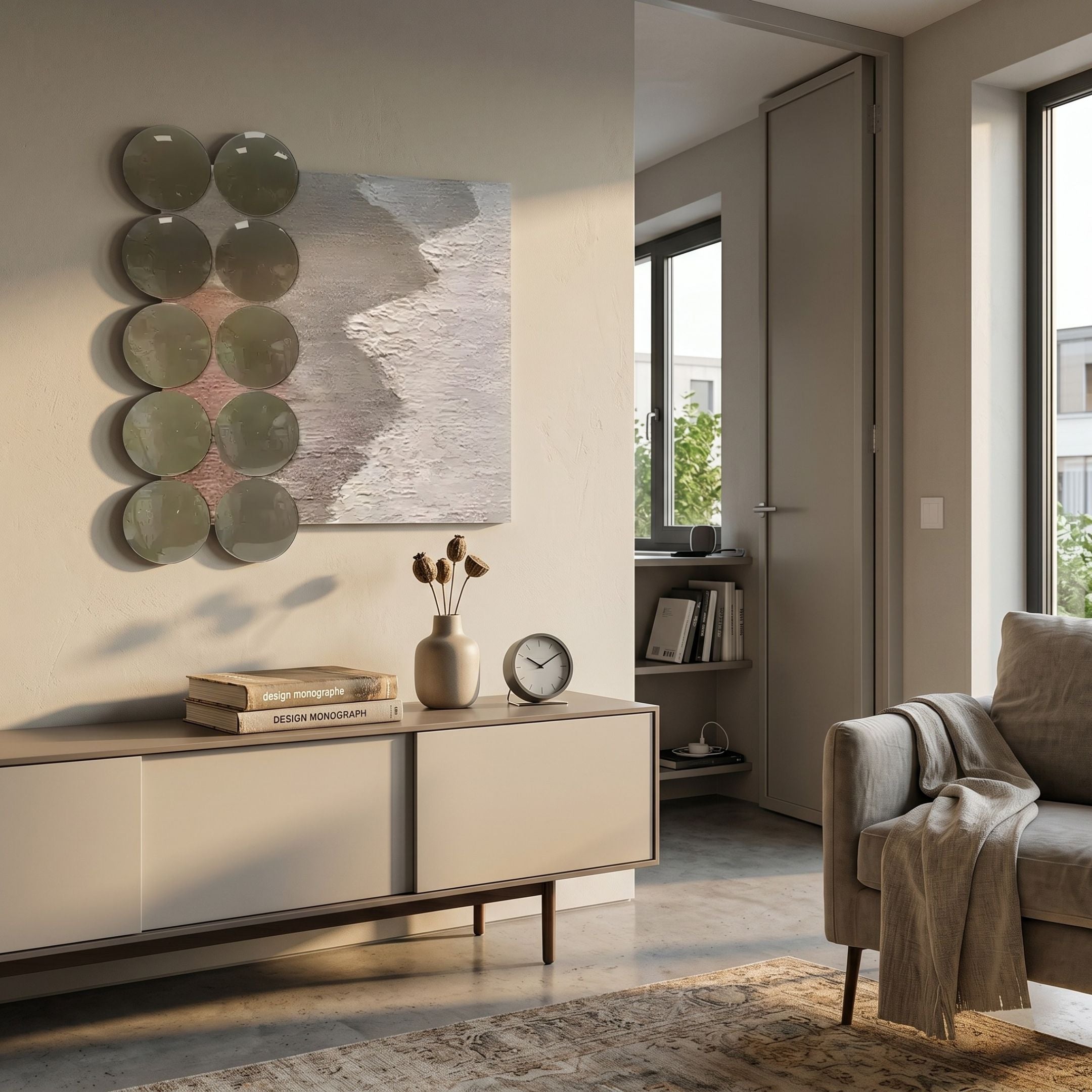 Tidelune Sand Grey Acrylic Disc & Coastal Relief 3D Wall Art