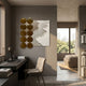 Tidelune Brown Acrylic Disc & Shoreline Texture 3D Wall Art by Giant Sculptures displayed in a modern home office with a grey desk, beige chair, and bedroom beyond.