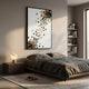 Lepora Drift Flight Butterfly 3D Wall Art by Giant Sculptures, with black, grey, and orange acrylic butterflies on white, displayed above a bed in a modern bedroom.
