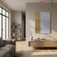 Metallure Gold Linear Textured Acrylic Silver Foil 3D Wall Art by Giant Sculptures displayed above a wooden console in a Nordic-style living room.