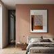 Linquetta Rust Grid Acrylic & Leather 3D Wall Art by Giant Sculptures displayed above a wooden nightstand in a terracotta bedroom with linen bed.