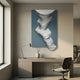 Arvinea Slate Flow Sculptural Leather 3D Wall Art by Giant Sculptures with cascading silver-grey ribbons on slate panel, mounted above a beige desk in a modern office.