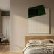 Gridorra Black & Green Leather Grid Panel 3D Wall Art by Giant Sculptures mounted above a wooden bed with linen bedding in a Nordic-style bedroom.