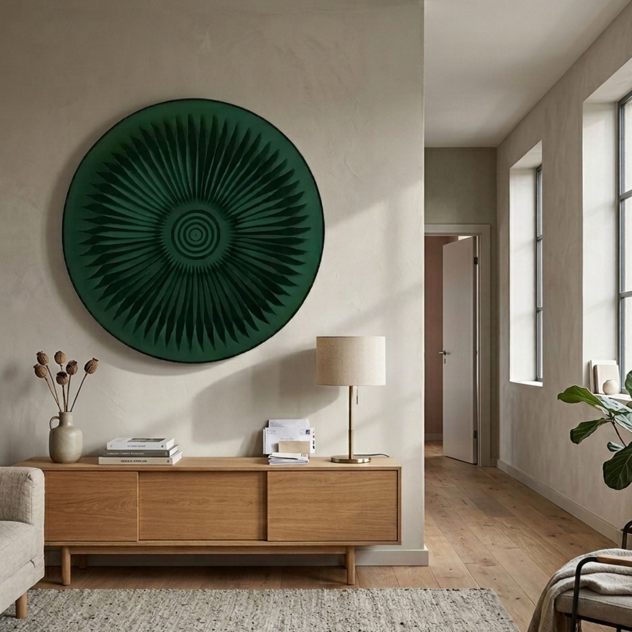 Centriva Green II Folded Leather Round 3D Wall Art