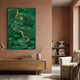 Virethra Green Layered Leather & Mirror 3D Wall Art by Giant Sculptures displayed above a wooden console in a terracotta-walled living room.