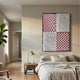Virelli Plum Grid Dot Mesh 3D Carving Wall Art by Giant Sculptures displayed above a linen bed with brass lamp and timber nightstand in a neutral bedroom.