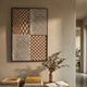Virelli Taupe Grid Dot Mesh 3D Carving Wall Art by Giant Sculptures displayed in a neutral hallway above a console with books and a eucalyptus vase.