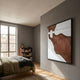 Fluvien Brown Flow 3D Carving Wall Art by Giant Sculptures mounted on a grey bedroom wall beside a bookshelf, bed, and window with daylight.