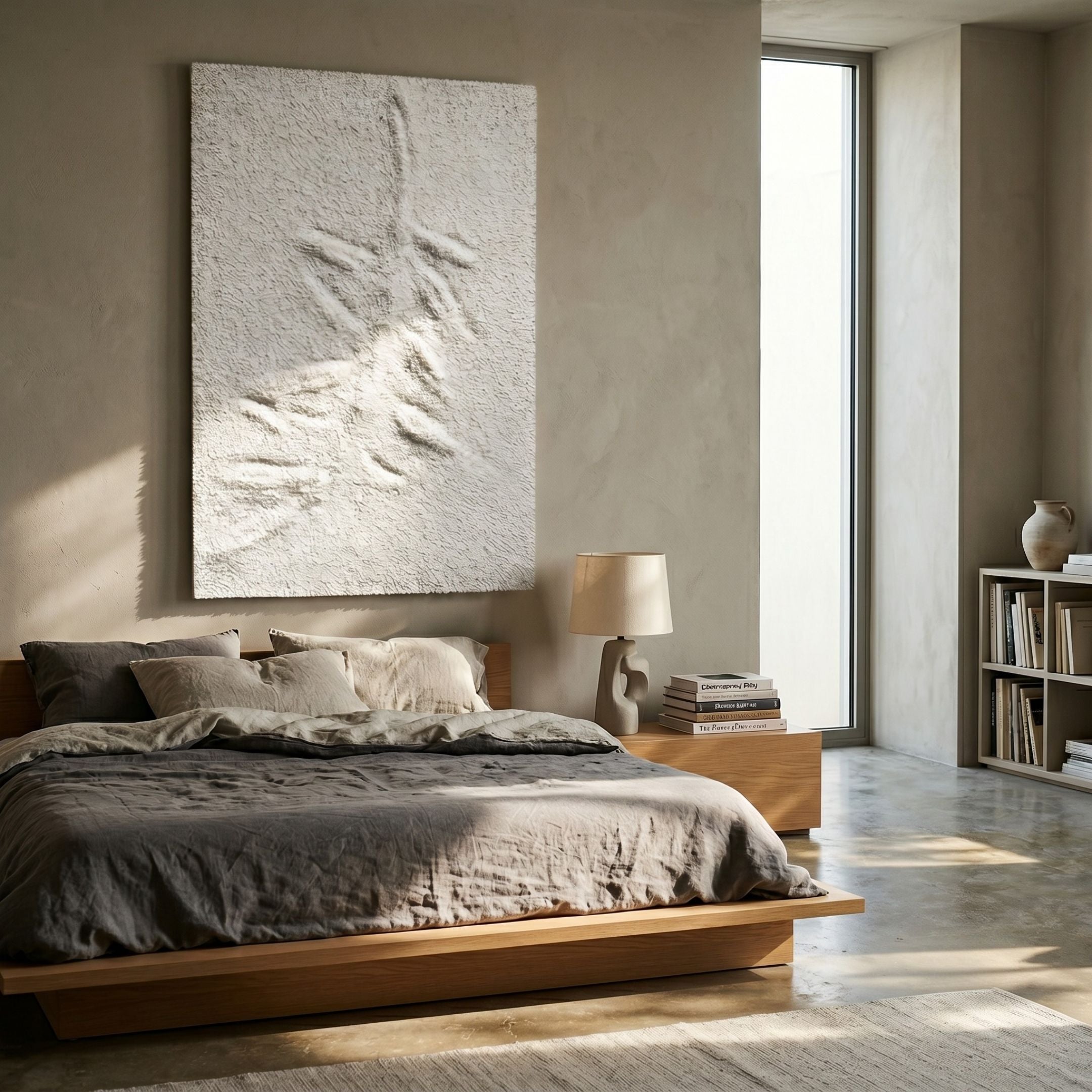 Cavara Leaf Crest Textured White 3D Relief Wall Art
