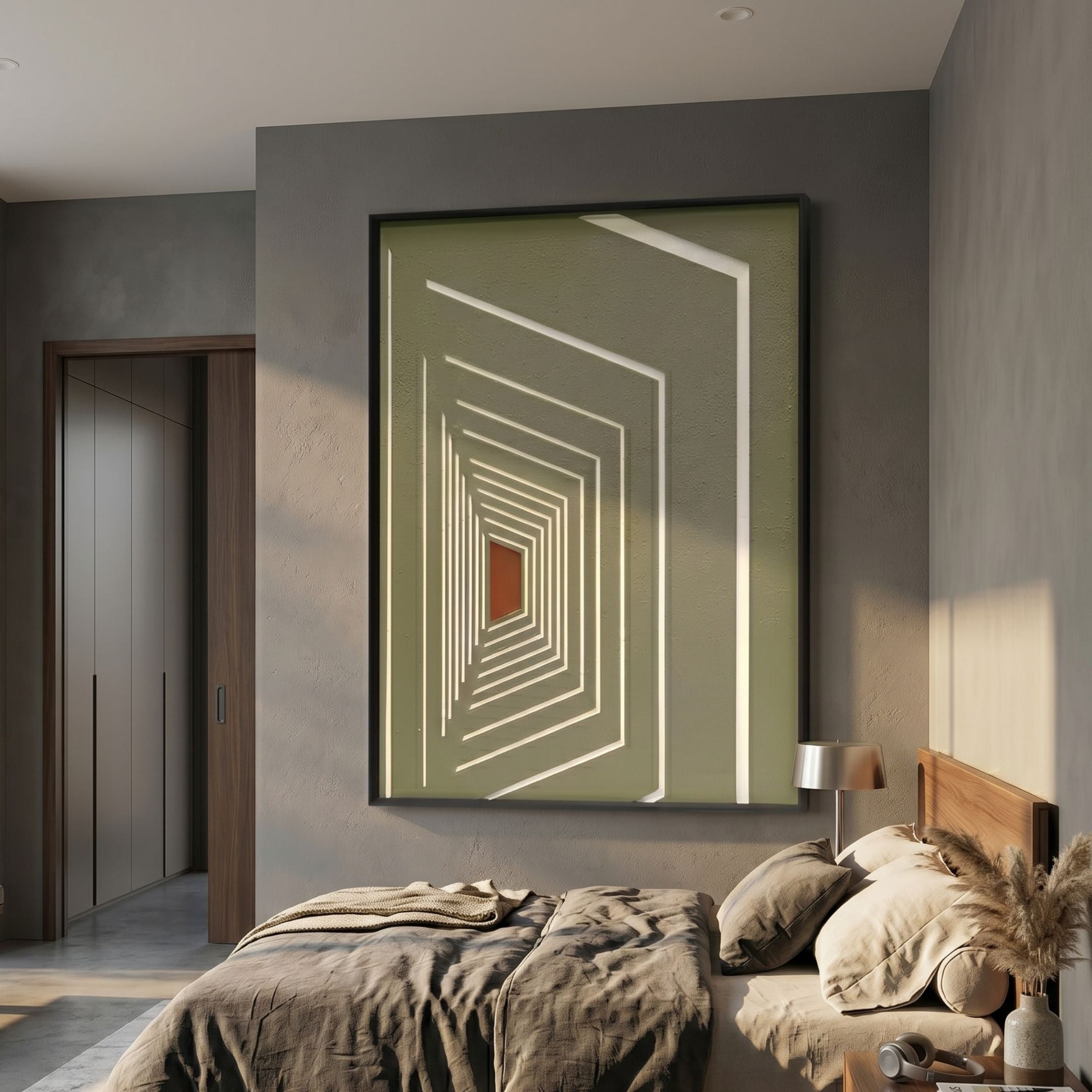 Kairo Linear Depth Olive 3D Carving Wall Art