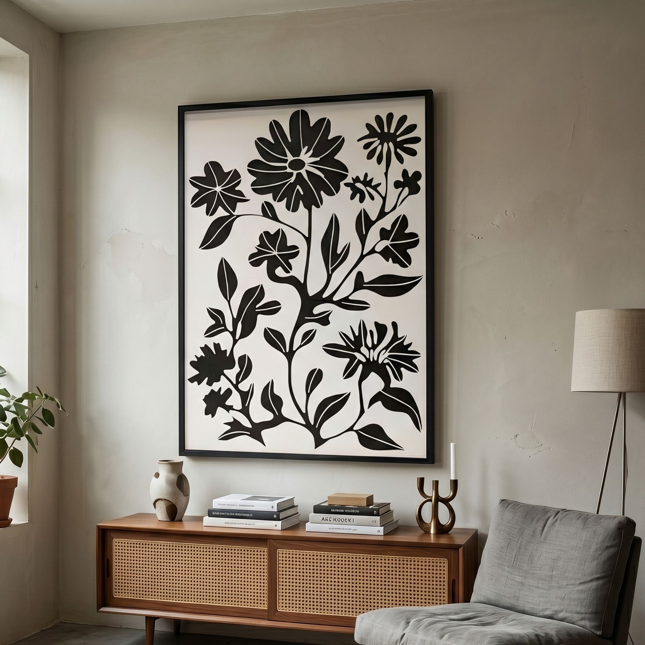 Florentia III Black & White Wood Carving 3D Wall Art