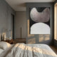 Tectra Crest Mocha & White Textured Oil Painting 3D Wall Art with crackled mocha crest above a white impasto arch on black, displayed in a grey bedroom.