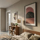 Noctara Arch Frost Rose Carved 3D Wall Art by Giant Sculptures displayed above a wooden bookshelf and bed in a warm neutral bedroom with a floor lamp.