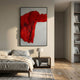 Ravelle Red Contour Felt 3D Relief Wall Art by Giant Sculptures displayed above a wooden nightstand in a modern bedroom with linen bedding and a bookshelf.