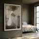 Fluxaris Bronze Curve Grid Acrylic 3D Wall Art by Giant Sculptures displayed on a grey bedroom wall beside a linen-dressed bed and tall window.