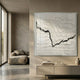 Virelline White & Black Framed Acrylic 3D Wall Art with layered paper wave relief and black line, displayed in a minimalist beige living room.