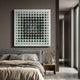 Quanta Green & Black Wood Block Acrylic 3D Wall Art by Giant Sculptures mounted above a grey upholstered bed with linen bedding and a wooden bedside table.