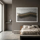Tessera Ash Grey & Warm Sandline Acrylic 3D Wall Art by Giant Sculptures displayed above a linen-dressed bed in a minimalist concrete-toned bedroom.