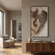 Rise Bronze Dragon Wing Form Metal 3D Wall Art by Giant Sculptures displayed above a walnut sideboard in a neutral living room with armchair.
