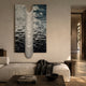 Tidefall Blue Waters Frameless Acrylic & Crystal Beads 3D Wall Art by Giant Sculptures displayed above a cream daybed in a warm minimalist living room.
