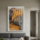 Monovista Amber & Charcoal Acrylic Box 3D Paper Wall Art by Giant Sculptures displayed above a grey sofa in a modern living room with warm beige walls.