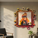 Fabula Owl Companion wood relief wall art by Giant Sculptures, featuring an orange-haired girl and owl framed by mushrooms and vines, displayed above a grey armchair.