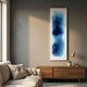 Bathys Blue Gradient Carved 3D Wall Art by Giant Sculptures mounted on a grey wall above a walnut sideboard with brass lamp in a modern living room.