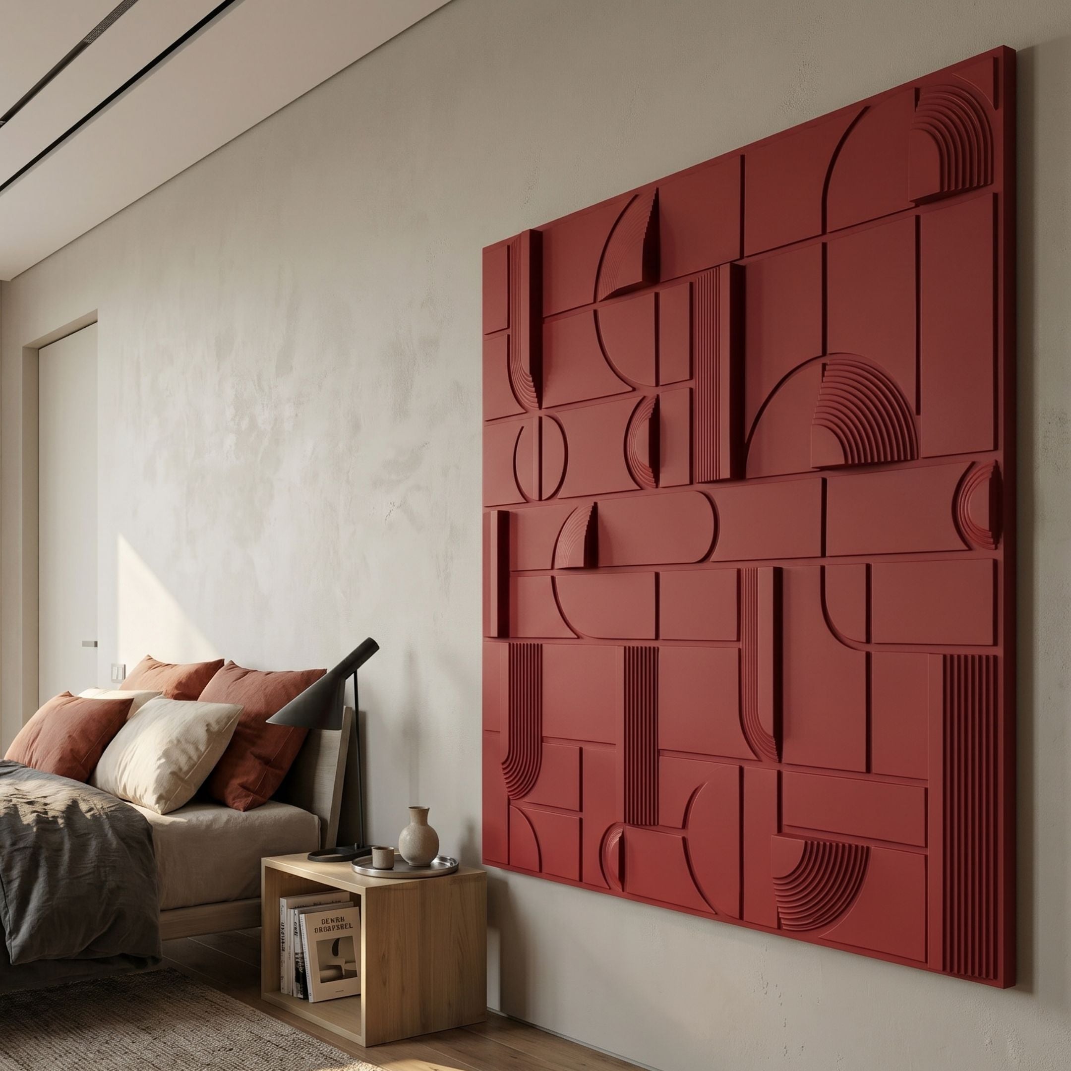 Grida Brick Red II Wood Carving 3D Wall Art