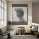 Edge Earth Brown David Bust Leather & Acrylic 3D Wall Art by Giant Sculptures displayed above a linen-dressed bed in a neutral modern bedroom.