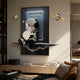 Silver Astronaut Glow 3D Portal Wall Art by Giant Sculptures displayed in a modern living room above a low timber console, with two ringed planets flanking the LED-lit portal scene.