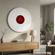Ventus Crimson Flame Wood Carving 3D LED Wall Art mounted above an oak sideboard with a lamp, books, and vase in a neutral modern living room.